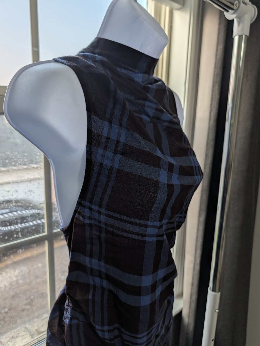 ALC Blue Plaid Iggy Dress - Asymmetrical Punk Sleeveless Maxi - Picture 7 of 16